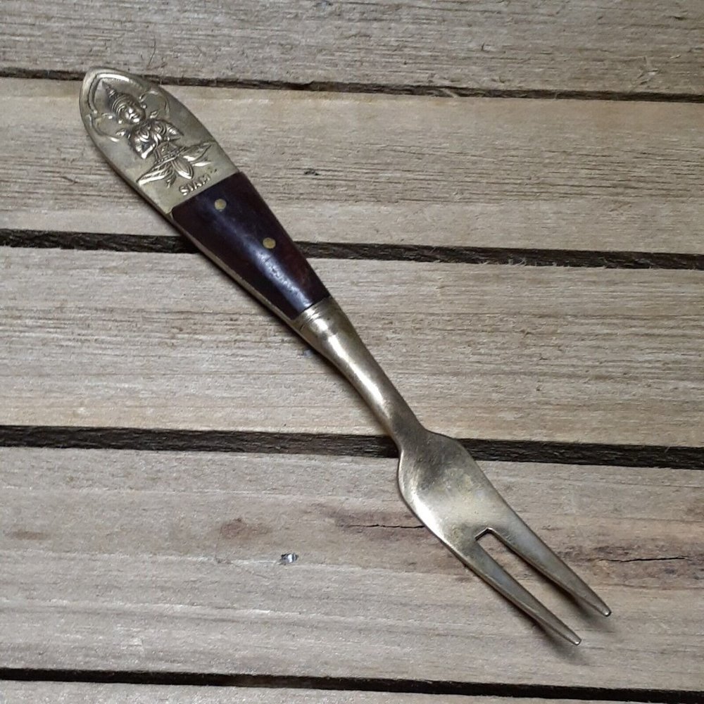 VTG Siam Collectible Travel Souvenir  World Travel Brass Wood Fork